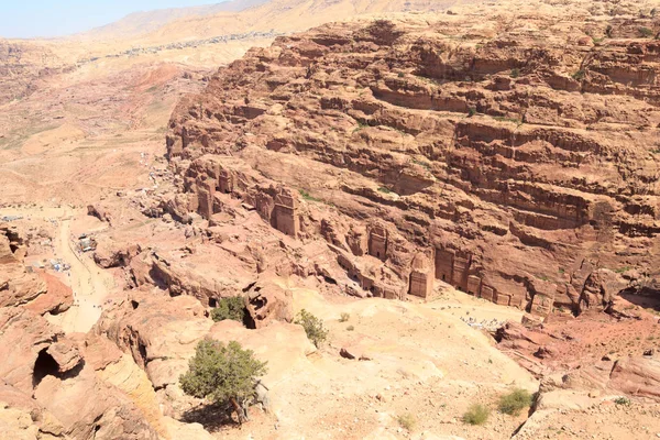 Panorama of ancient city of Petra with Royal Tombs seen from High place of sacrifice in Jordan — 스톡 사진