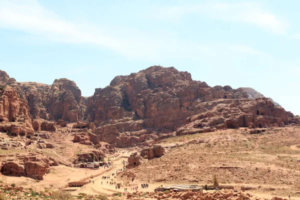 Panorama of ancient city of Petra with street of facades, amphitheatre and caves in Jordan — 스톡 사진