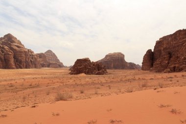 Wadi Rum desert panorama with dunes, mountains and sand, Jordan