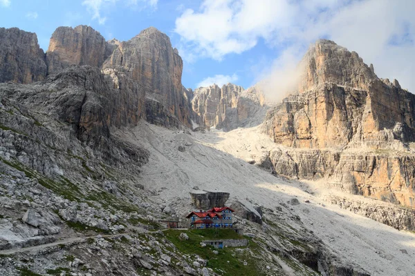 Cabane Alpine Rifugio Agostini Panorama Des Alpes Montagne Brenta Dolomites — Photo