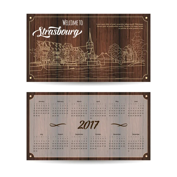 Kalender 2017 mit Stadtskizze Straßburg — Stockvektor