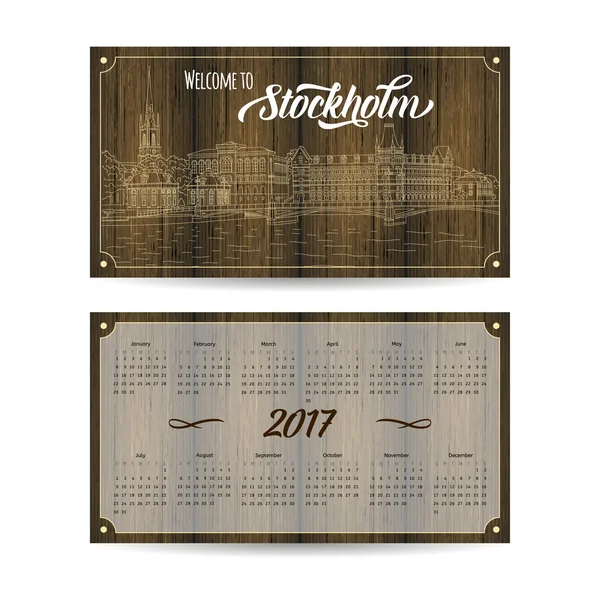 Kalender 2017 mit Stadtskizze Stockholm — Stockvektor