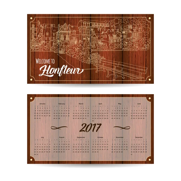 Kalender 2017 mit Stadtskizze honfleur — Stockvektor