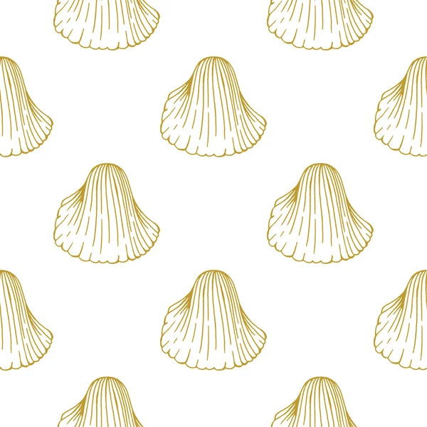 Golden sketch seashell pattern. — Stock Vector