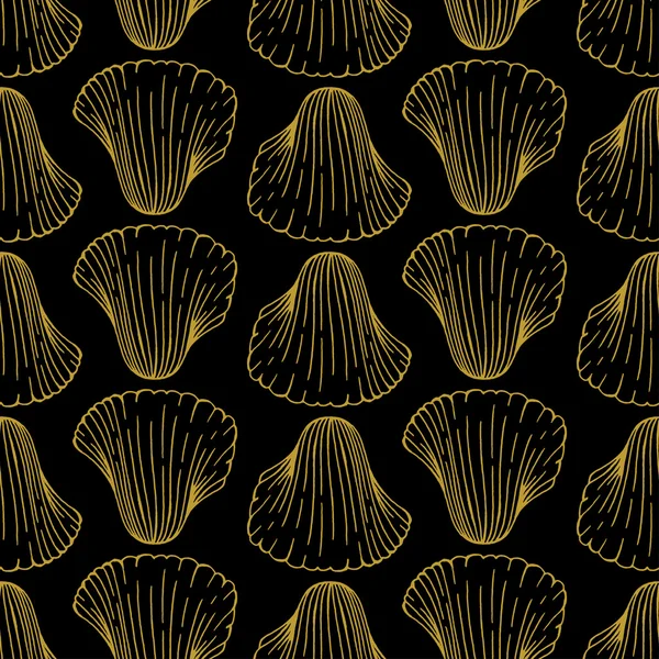 Golden sketch seashell pattern. — Stock Vector