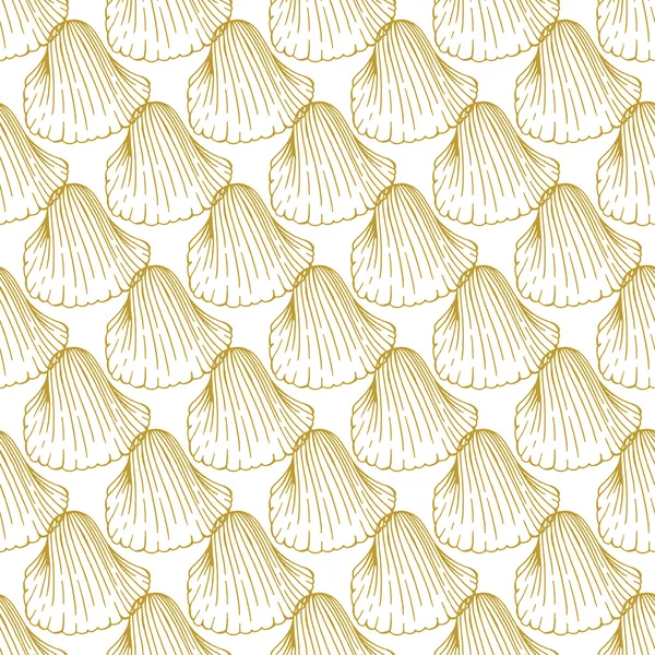 Golden sketch seashell pattern. — Stock Vector