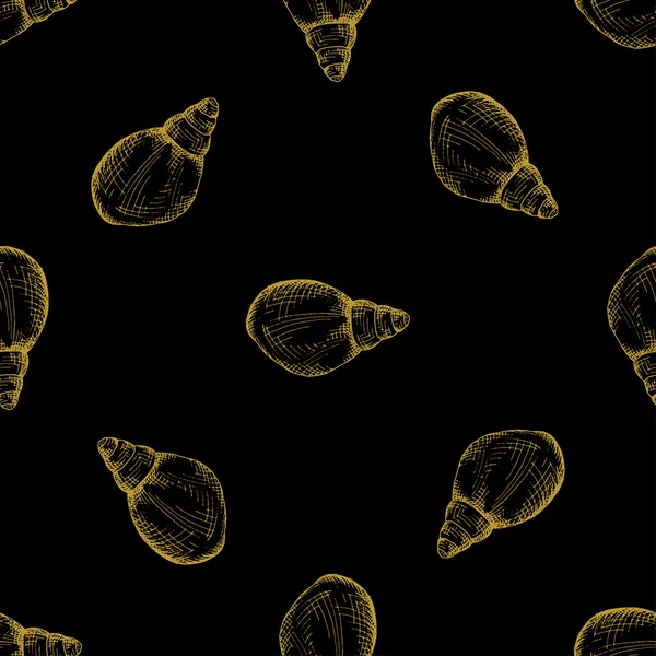 Golden sketch seashell pattern. — Stock Vector