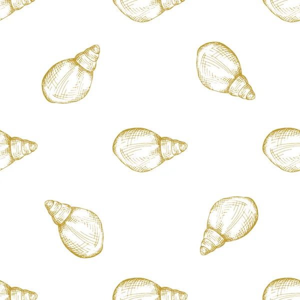 Gyllene skiss seashell mönster. — Stock vektor