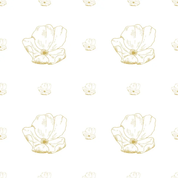 金色的素描野蔷薇装饰无缝模式 — 图库矢量图片