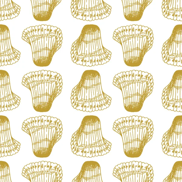 Golden sketch seashell pattern. — Stock Vector