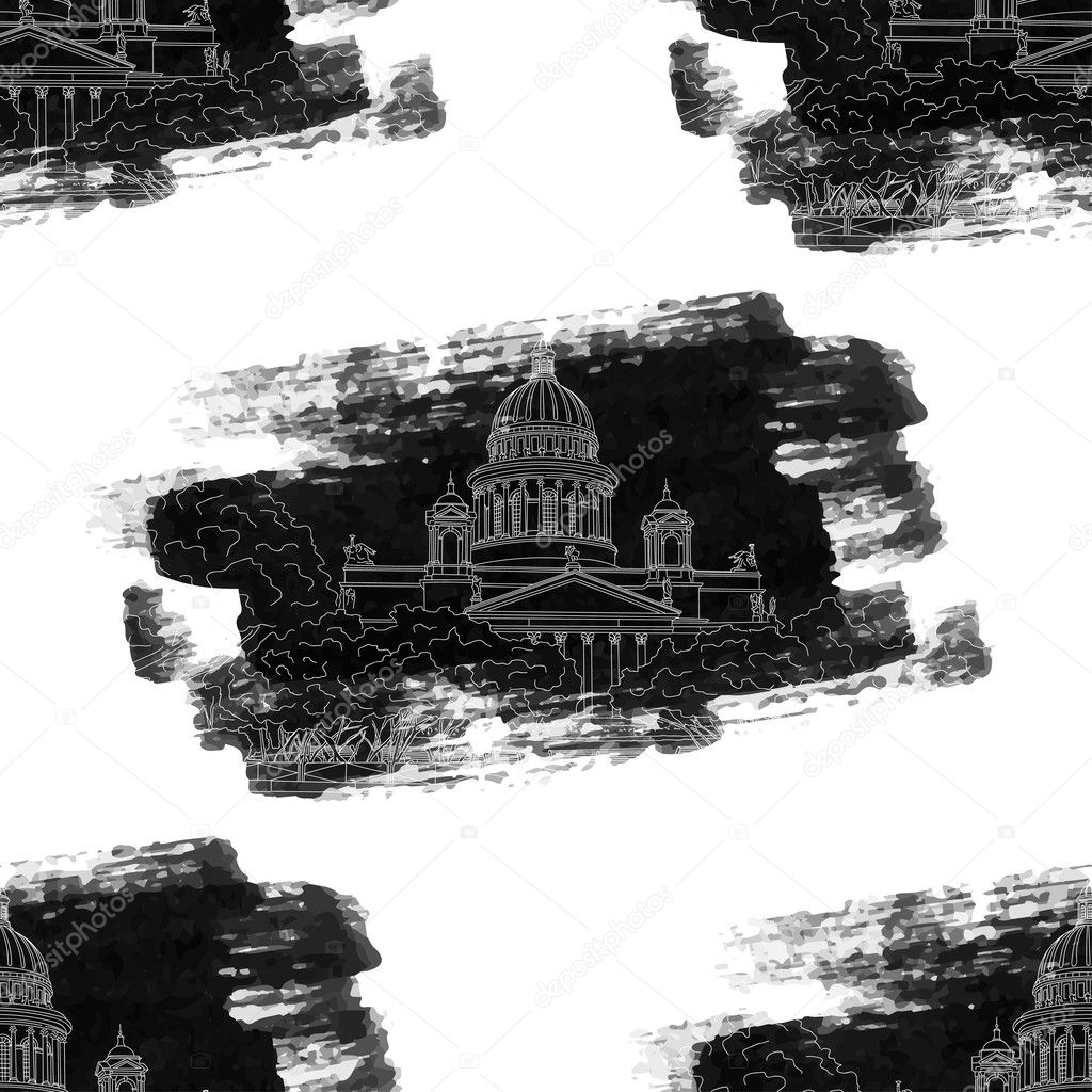 St. Isaac's Cathedral sketching seamless pattern 