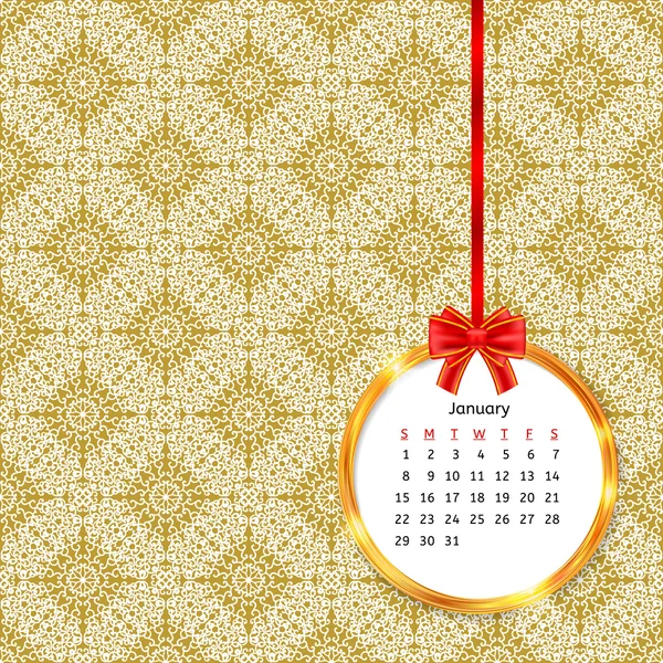 Calendario 2017 en marco de círculo dorado — Vector de stock