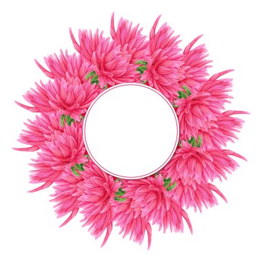 Pembe suluboya Dahlia. Botanik sanat. Kartvizit, afiş, poster, afiş, defter, kozmetik, parfüm, tebrik kartı veya düğün davetiyesi için şablon