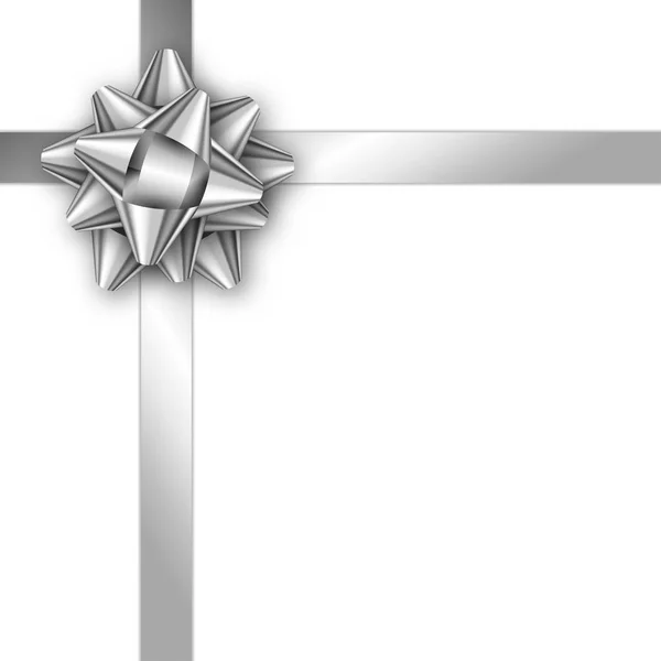 Biglietto regalo natalizio con nastro e fiocco in argento. Modello per un autobus — Vettoriale Stock