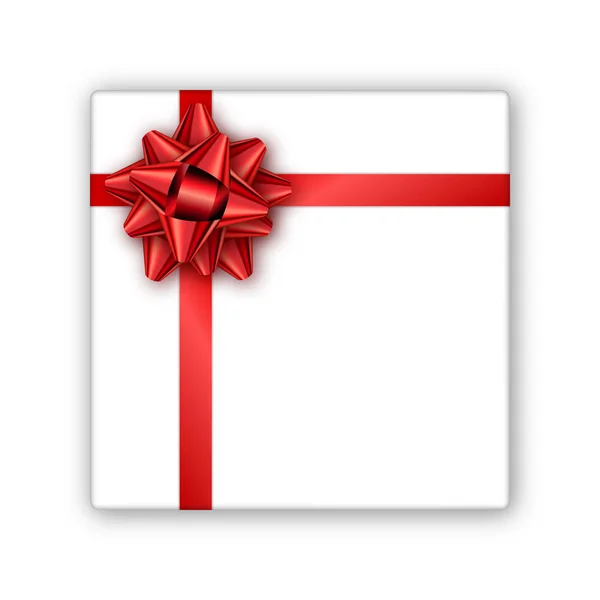 Caja de regalo de vacaciones con cinta roja y lazo. Plantilla para un negocio — Archivo Imágenes Vectoriales