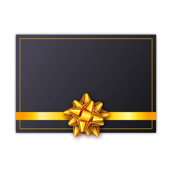 Tarjeta regalo navideña negra con cinta dorada y lazo. Plantilla para una tarjeta de visita, banner, póster, cuaderno, invitación — Archivo Imágenes Vectoriales