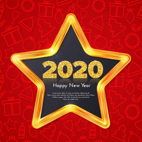 Holiday gift card Happy New Year. Golden numbers 2020 in star — Stock Vector