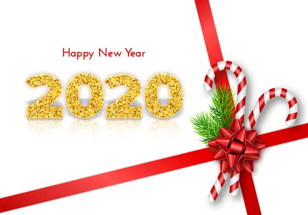 Dovolenková dárková karta Šťastný Nový rok. Zlatá čísla 2020 — Stockový vektor