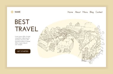 Web iniş sayfası şablonu. Şehir çizimi. Çizgi sanat silueti. Yolculuk siperi. Turizm konsepti. Lüksemburg. Vektör illüstrasyonu.