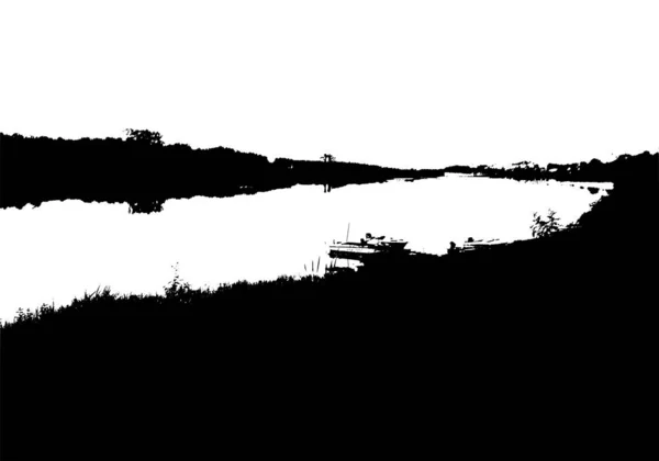 Silhouette panoramique rivière noire. Carte avec espace de copie. Isolé sur fond blanc. Illustration vectorielle de nature — Image vectorielle