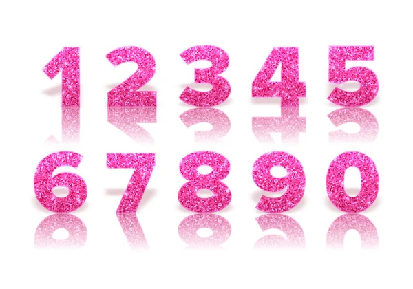 Numéros Paillettes Roses Avec Réflexion Ombre Isolées Sur Fond Blanc — Image vectorielle