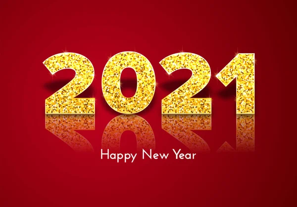 2021年金色数字 红色背景上有倒影和阴影 节日礼券 新年快乐 庆祝装饰 矢量模板说明 — 图库矢量图片