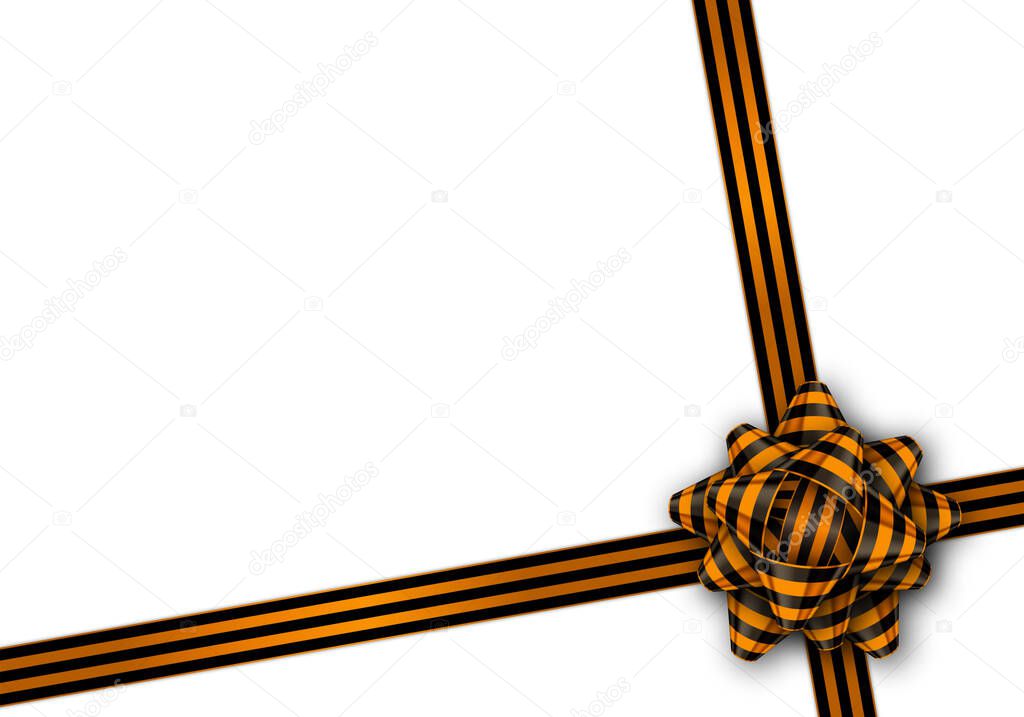 Gift cards with a black and orange tied bow and copy space. 9 May - Victory day template design. Graphic elements with St George's ribbon. Vector illustration.