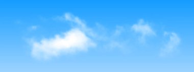 Mavi gökyüzü arka planında gerçekçi, izole bir bulut. Vektör yaz şablonu.