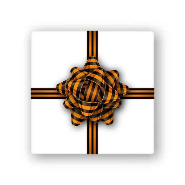 Подарочная Коробка Черно Оранжевым Галстуком Реалистичной Тенью Мая Дизайн Шаблона — стоковый вектор