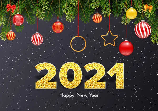 Tarjeta Regalo Navideña Feliz Año Nuevo Números Dorados 2021 Ramas — Archivo Imágenes Vectoriales