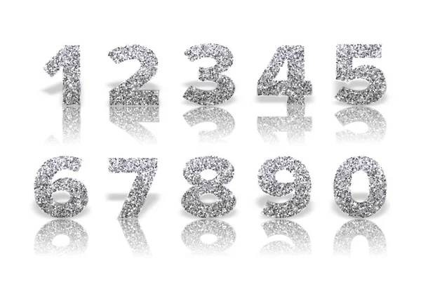 Numéros Argentés Avec Réflexion Ombre Dans Style Royal Isolé Sur — Image vectorielle