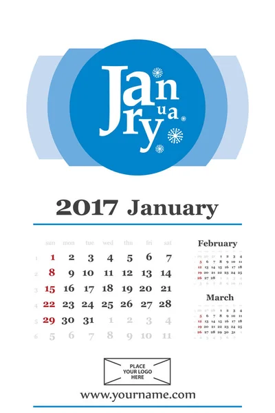 Calendário criativo janeiro 2017 com composição de letras — Vetor de Stock