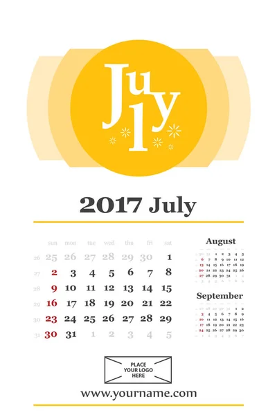 Yaratıcı takvim Temmuz 2017 ile harf oluşturma — Stok Vektör