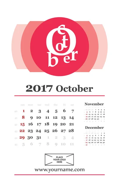 創造的なカレンダーを構成する文字の 2017 年 10 月 — ストックベクタ
