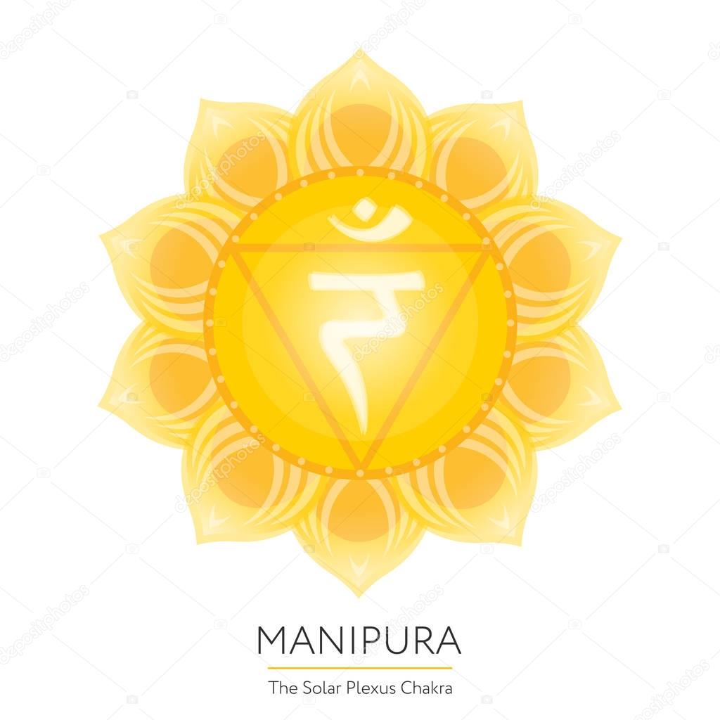 Manipura. Chakra vector isolated multicolored icon - for yoga studio, banner, poster. Editable concept.