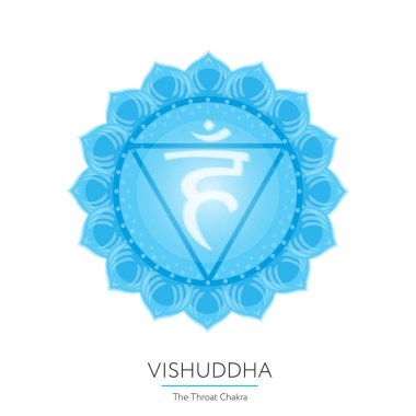 Vishuddha. Çakra - yoga stüdyosu, afiş, poster için izole çok renkli simge vektör. Düzenlenebilir kavramı.