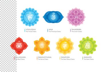 İnsan vücudu - kullanılan Hinduizm, Budizm ve Ayurveda çakralar sistem. Tasarımı için yoga ile - ilgili poster, afiş. Vektör Sahasrara, Ajna, Vishuddha, Anahata, Manipura, Swadhisthana, Muladhara
