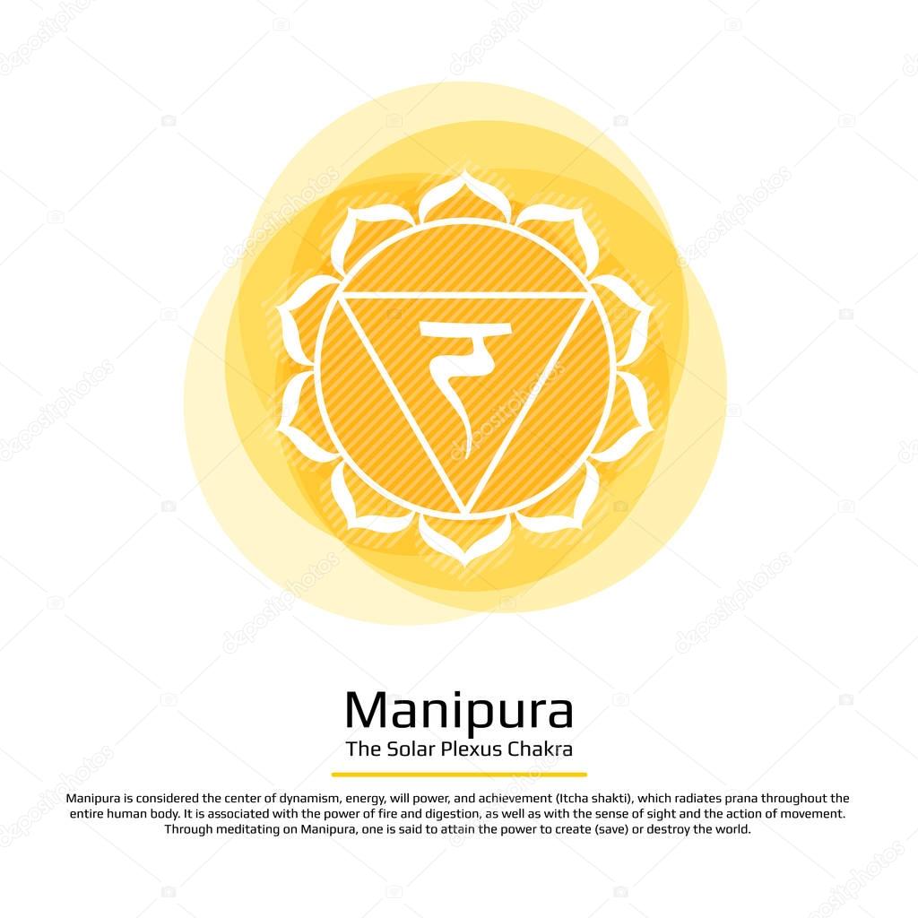 Manipura. The Solar Plexus Chakra vector isolated multicolored icon - for yoga studio, banner, poster. Editable concept.