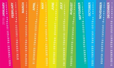 Yaratıcı duvar takvimi 2018 düzensiz dikey gökkuşağı tasarımı ile