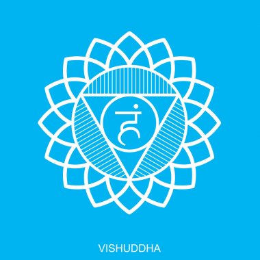 Vishuddha. Çakra izole minimalist düz simgesi - yoga stüdyosu, afiş, poster, Hinduizm, Budizm ve Ayurveda kullanılan simge vektör. Düzenlenebilir kavramı.