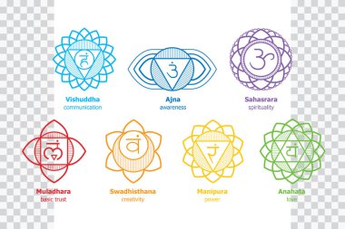 İnsan vücudu - kullanılan Hinduizm, Budizm, Ayurveda çakralar sistem. İçini kaplamak sanat yorum. Tasarımı için yoga ile ilgili. Vektör Sahasrara, Ajna, Vishuddha, Anahata, Manipura, Swadhisthana, Muladhara
