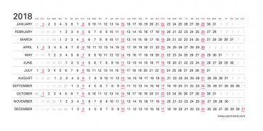 Yatay beyaz açık tasarım, seçili, kırmızı renk Pazartesi İngilizce dil ile yaratıcı duvar takvimi 2018.