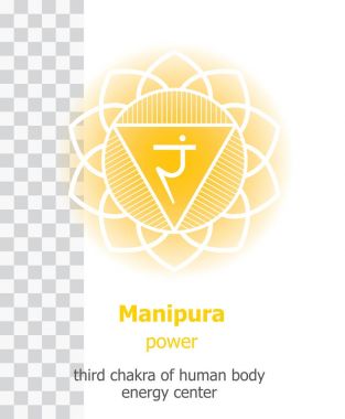 Manipura. Çakra izole minimalist düz simgesi - yoga stüdyosu, afiş, poster, Hinduizm, Budizm ve Ayurveda kullanılan simge vektör. Düzenlenebilir kavramı.