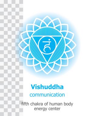 Vishuddha. Çakra izole minimalist düz simgesi - yoga stüdyosu, afiş, poster, Hinduizm, Budizm ve Ayurveda kullanılan simge vektör. Düzenlenebilir kavramı.