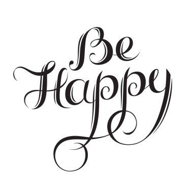 Mutlu - el yazı kartı, tebrik mesajı, olumlu ifade. Kaligrafi yazıt. Tipografik kompozisyon.