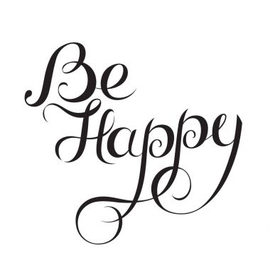 Mutlu - el yazı kartı, tebrik mesajı, olumlu ifade. Kaligrafi yazıt. Tipografik kompozisyon.