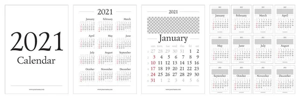 Calendario Gregoriano Classico 2021 Anno Pagina 210X297Mm Inizio Settimana Domenica — Vettoriale Stock