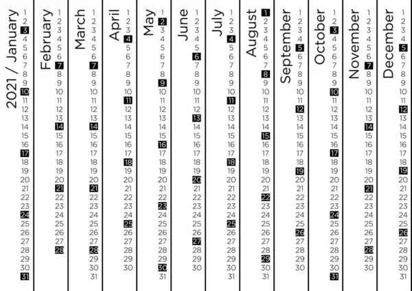 Calendário Gregoriano Clássico Para 2021 Ano Composição Criativa Página 210X297Mm — Vetor de Stock