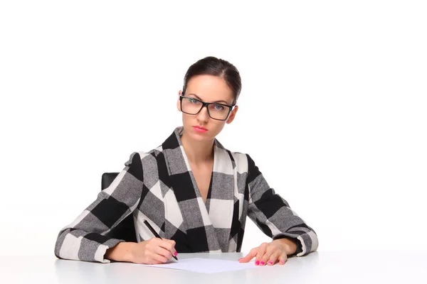 Własny biznes reliant kobieta siedzi w miejscu pracy — Zdjęcie stockowe