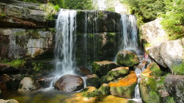 Waterfall on Jedlova creek in Jizera mountains — Stock Video